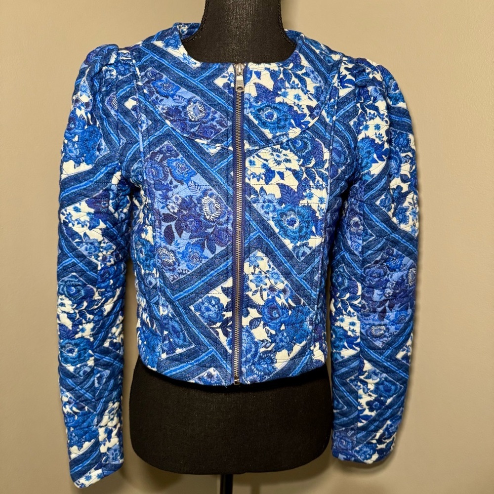 Seven For All Mankind blue and white quilted floral jacket size‎ XS